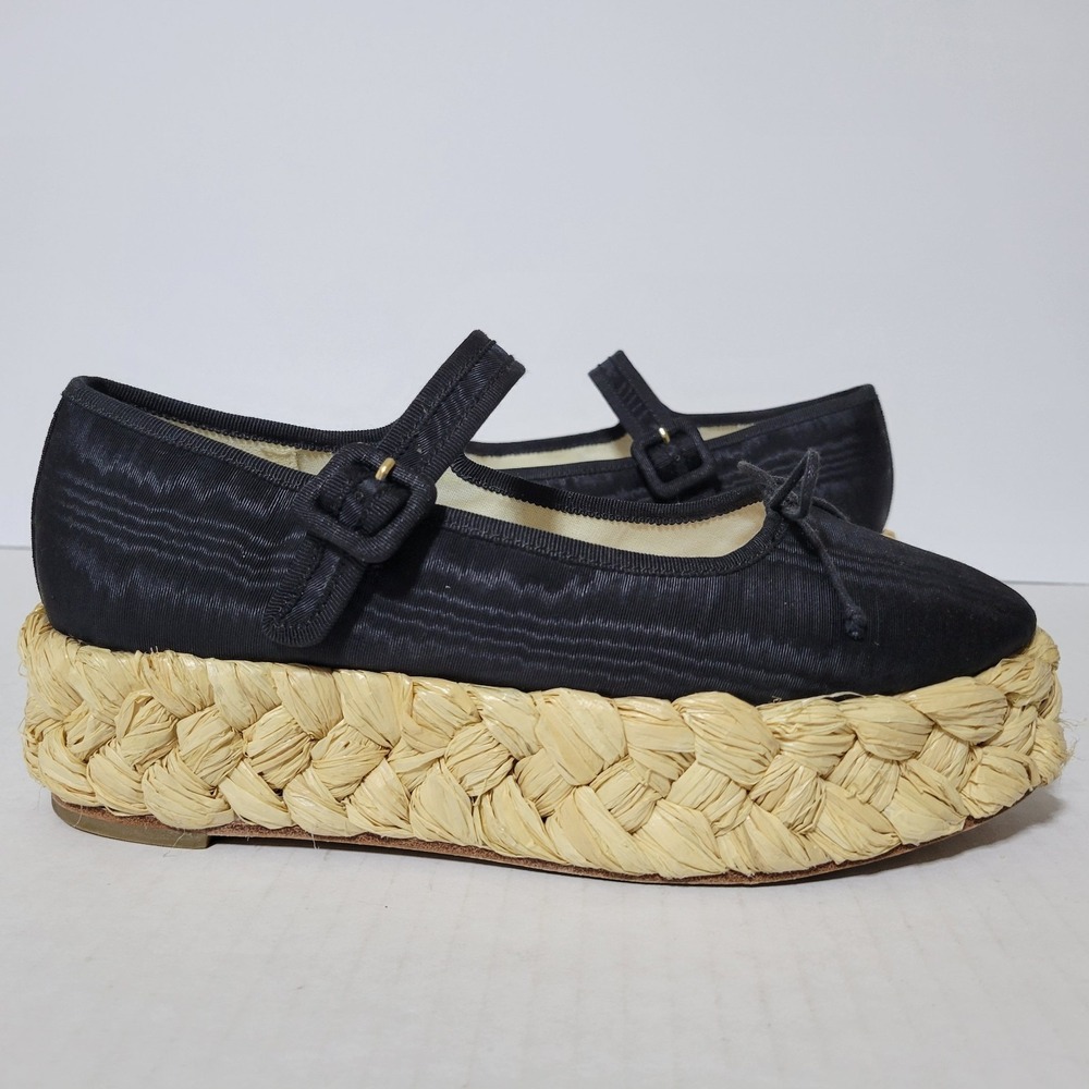 Loeffler Randall Marlowe Natural Raffia Mary Jane Platform Espadrilles Sz 6.5 B
